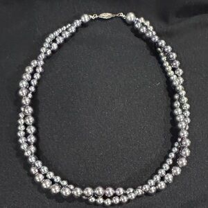 Elegant Silver Tone Faux Pearl Necklace